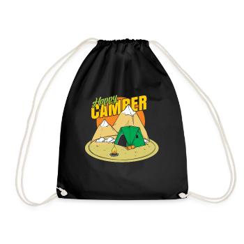 Camping Happy Mountains Tent Gift - Drawstring Bag - black - Front