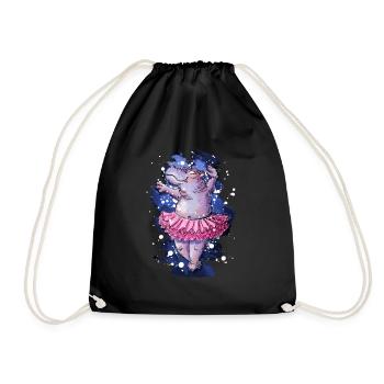 Hippopotamus ballet hippo ballerina hippo fan - Drawstring Bag - black - Front