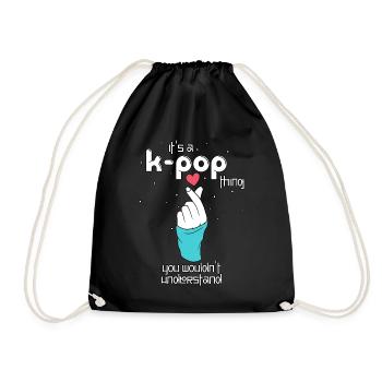 Korea Style Finger Heart Hand Symbol Pop Music Lov - Drawstring Bag - black - Front