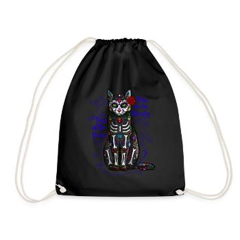 Dia De Los Muertos Sugar Skull Cat Calavera - Drawstring Bag - black - Front