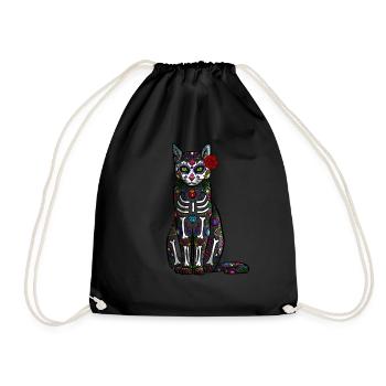 Sugar Skull Skull Zombie Mexico Calavera Cat - Drawstring Bag - black - Front