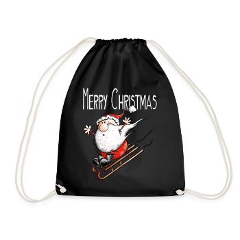 Merry Christmas Weihnachtsmann auf Achse - Comic - Turnbeutel - Schwarz - Vorne