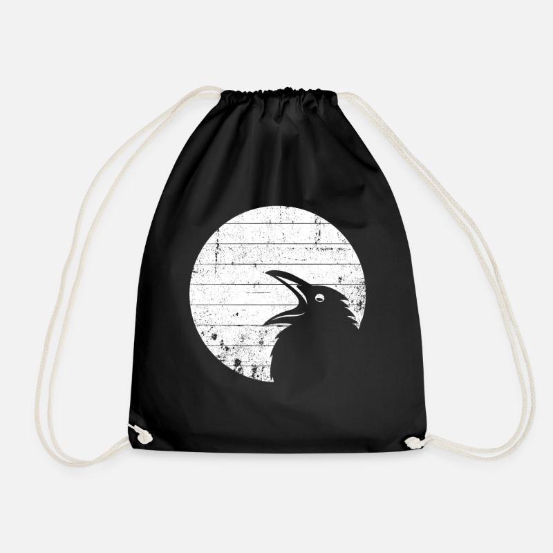 Raven - crow - Drawstring Bag - black