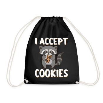 Waschbär mit Keksen und Spruch. I Accept Cookies. - Turnbeutel - Schwarz - Vorne
