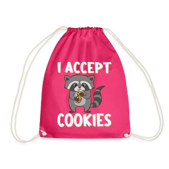 Raccoon with biscuits and saying. I Accept Cookies. - Drawstring Bag - fuchsia - Front