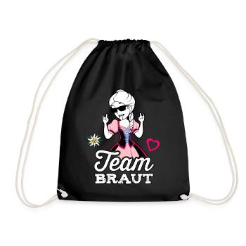 Team Braut Dirndl Tracht Bayern JGA Frauen Kostüm - Turnbeutel - Schwarz - Vorne