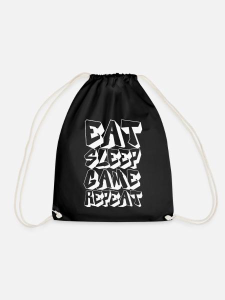 Eat Sleep Game Repeat - Drawstring Bag - black