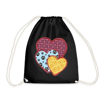 Hearts, Valentine's Day Gift, Paws, Dog Cat Lovers - Drawstring Bag - black - Front