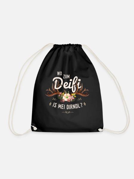 Wo zum Deifi is mei Dirndl - Turnbeutel - Schwarz