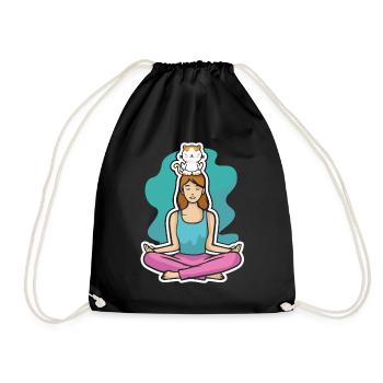 Yoga with the cat - Drawstring Bag - black - Front