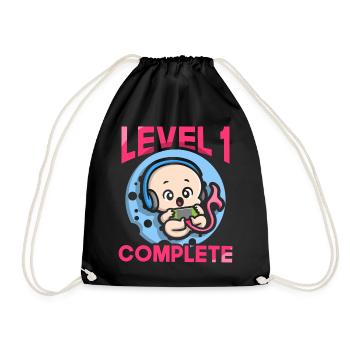 Level 1 complete 1. Geburtstag 1 Jahr - Turnbeutel - Schwarz - Vorne