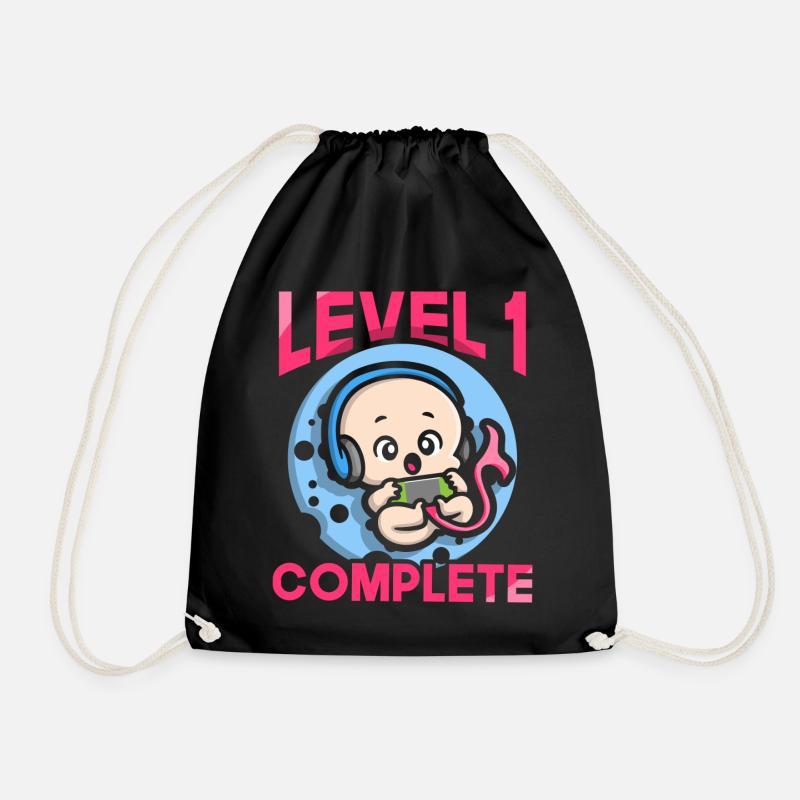 Level 1 complete 1. Geburtstag 1 Jahr - Turnbeutel - Schwarz