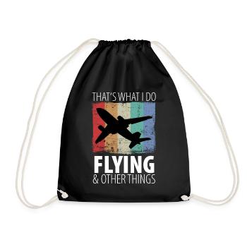 Pilot Aircraft Pilot Airplane Flight Attendant Vintage - Drawstring Bag - black - Front