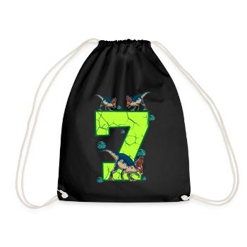 7th birthday Dino - Drawstring Bag - black - Front