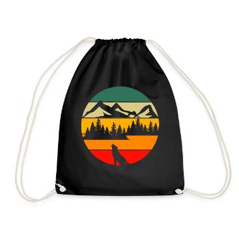 Paysage forestier rétro Nature Animal Hurlant Loup - Sac de sport léger - noir - Devant