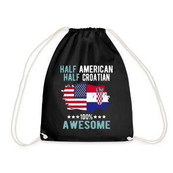 Half American Half Croat - Drawstring Bag - black - Front