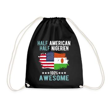 Half American Half Nigrer - Drawstring Bag - black - Front