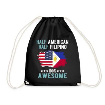 Half American Half Filipino - Drawstring Bag - black - Front