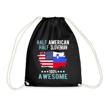 Half American Half Slovenian - Drawstring Bag - black - Front