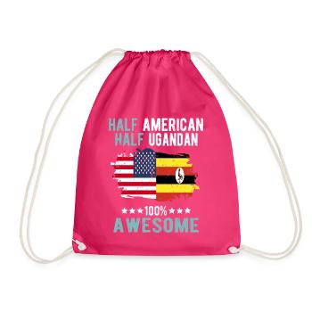 Half American Half Ugandan - Drawstring Bag - fuchsia - Front