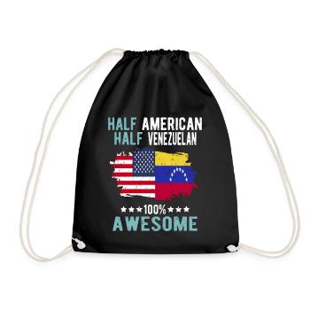 Half American Half Venezuelan - Drawstring Bag - black - Front