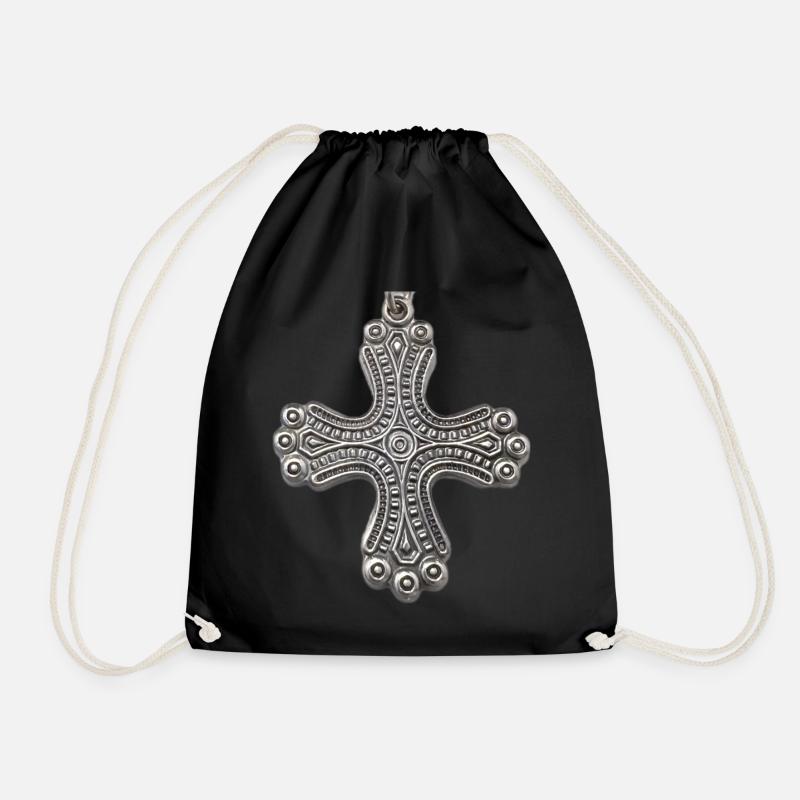 Kalevala Silver Cross - Drawstring Bag - black