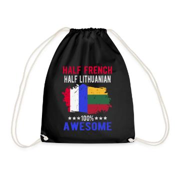 Half French Half Lithuanian - Drawstring Bag - black - Front