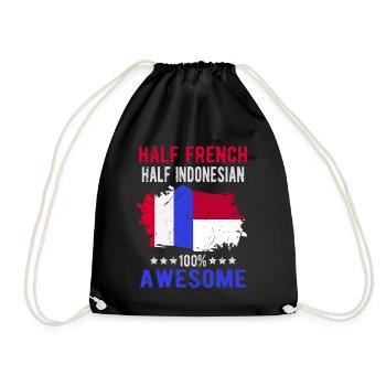 Half French Half Indonesian - Drawstring Bag - black - Front
