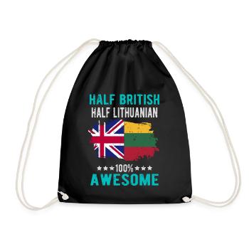 Half British Half Lithuanian - Drawstring Bag - black - Front