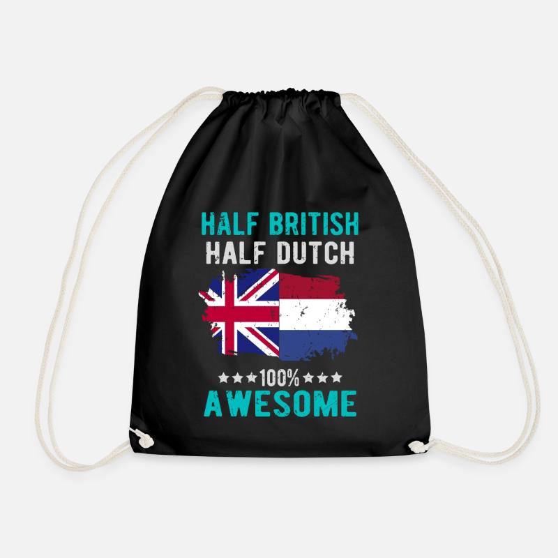 Half British Half Dutch - Drawstring Bag - black