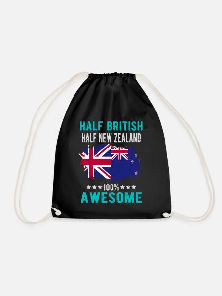 Half British Half New Zealander - Drawstring Bag - black