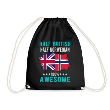 Half British Half Norwegian - Drawstring Bag - black - Front