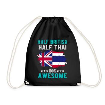 Half British Half Thai - Drawstring Bag - black - Front