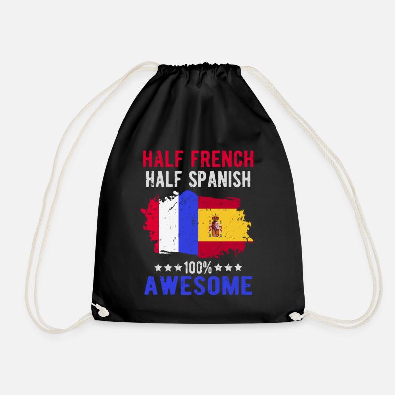 Half French Half Spanish - Drawstring Bag - black