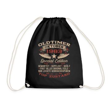 Oldtimer Oktober 1983 39. Geburtstag Geschenk - Turnbeutel - Schwarz - Vorne