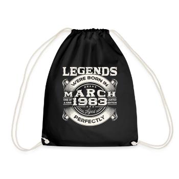 March Born 1983 40th birthday Man Legendary 83 - Drawstring Bag - black - Front