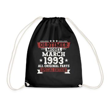 30. Geburtstag Mann März Jahrgang 1993 Oldtimer - Turnbeutel - Schwarz - Vorne