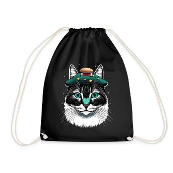 cottagecore aesthetic cats mushroom gift - Drawstring Bag - black - Front