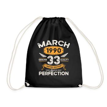 33rd birthday man woman March born 1990 Legend - Drawstring Bag - black - Front