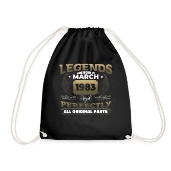 40th birthday man March born 1983 legend - Drawstring Bag - black - Front