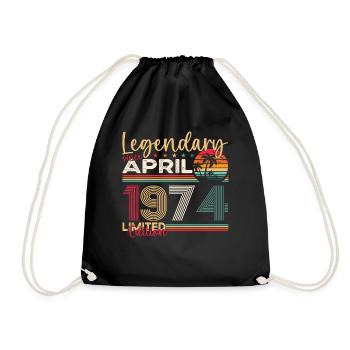 49th birthday man April Born 1974 Legendary - Drawstring Bag - black - Front