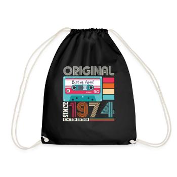 49th birthday man April Born 1974 Cassette - Drawstring Bag - black - Front