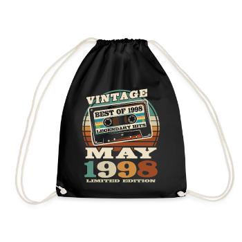 vintage retro cassette tape May 1998 25 years old - Drawstring Bag - black - Front