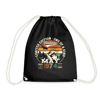 49th Birthday Man May Vintage 1974 Vintage - Drawstring Bag - black - Front