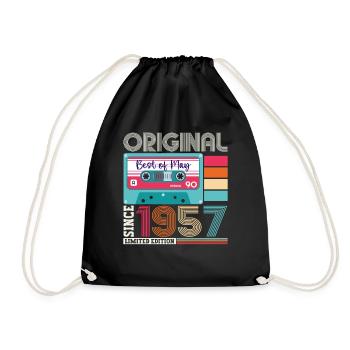 66 Birthday Man Woman Cassette May Year 1957 - Drawstring Bag - black - Front