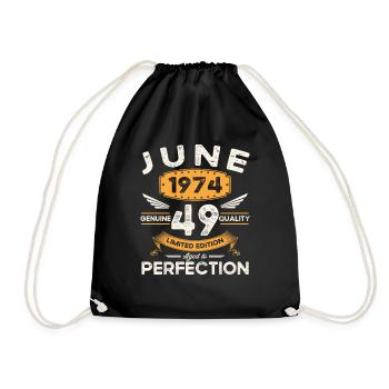 49th Birthday Man June Born 1974 Legendary - Drawstring Bag - black - Front