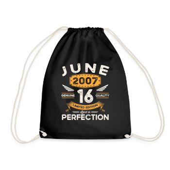 16th Birthday Man June Vintage 2007 Legendary - Drawstring Bag - black - Front