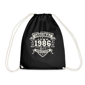 37th Birthday Man June Year 1986 Original - Drawstring Bag - black - Front