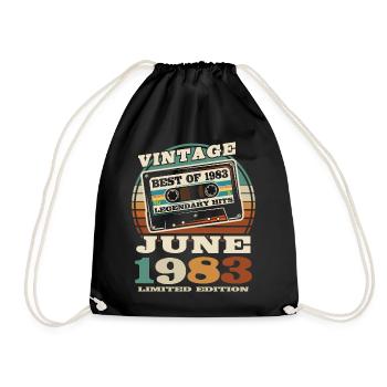 vintage retro cassette tape June 1983 40 years old - Drawstring Bag - black - Front
