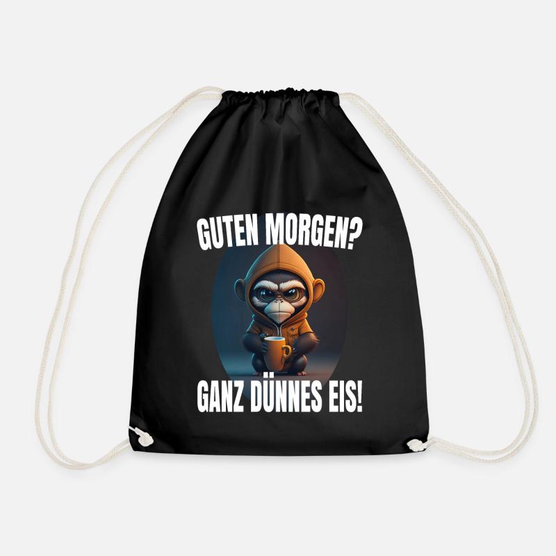 Guten Morgen? Ganz dünnes Eis! Morgenmuffel Affe - Turnbeutel - Schwarz